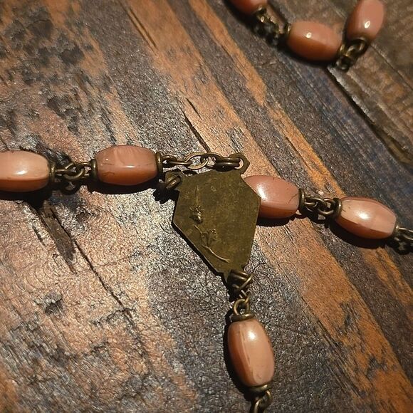 Vintage Pink Bronze Silver Tone Medals Color Rosary Necklace Faith Love Hope - Picture 10 of 16